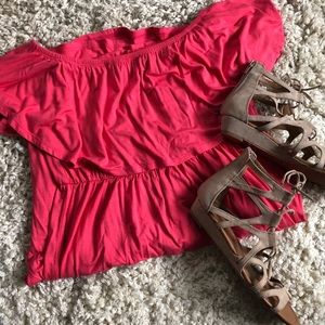 Hot pink long maternity dress